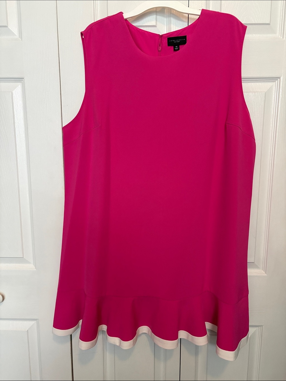 Victoria Beckham Hot Pink Sleeveless Ruffle-Hem Knee Dress with White Trim 3X